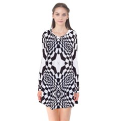 Tile Repeating Pattern Texture Long Sleeve V-neck Flare Dress by Pakrebo