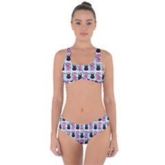 Waitress Uniform Dresses Nerdy Glasses Pattern Blue Criss Cross Bikini Set