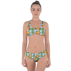 Citrus Tropical Orange Blue Criss Cross Bikini Set