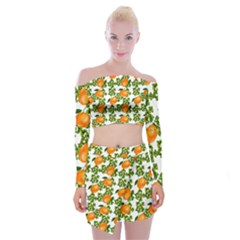 Citrus Tropical Orange White Off Shoulder Top With Mini Skirt Set