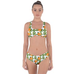 Citrus Tropical Orange White Criss Cross Bikini Set