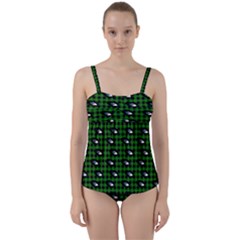 Eyes Green Plaid Twist Front Tankini Set