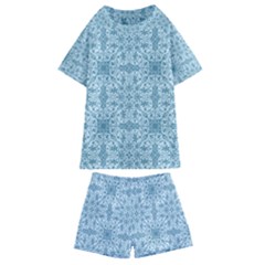 Ornamental Blue Kids  Swim Tee And Shorts Set