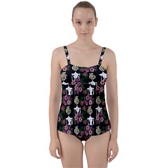 Victorian Girl Black Twist Front Tankini Set