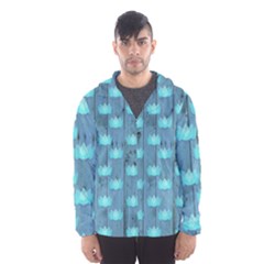 Zen Lotus Wood Wall Blue Hooded Windbreaker (men)