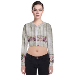 Floral Wood Wall Long Sleeve Zip Up Bomber Jacket