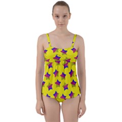 Ombre Glitter  Star Pattern Twist Front Tankini Set