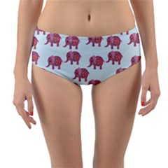 Pink Flower Elephant Reversible Mid-waist Bikini Bottoms by snowwhitegirl