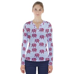 Pink Flower Elephant V-neck Long Sleeve Top by snowwhitegirl