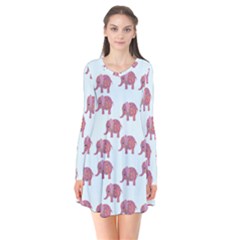 Pink Flower Elephant Long Sleeve V-neck Flare Dress by snowwhitegirl