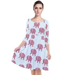 Pink Flower Elephant Quarter Sleeve Waist Band Dress by snowwhitegirl