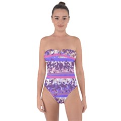 Abstract Pastel Pink Blue Tie Back One Piece Swimsuit