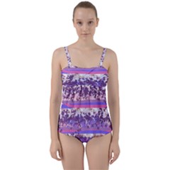 Abstract Pastel Pink Blue Twist Front Tankini Set by snowwhitegirl