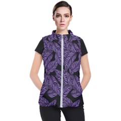 Tropical Leaves Purple Women s Puffer Vest