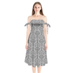 Victorian Paisley Grey Shoulder Tie Bardot Midi Dress