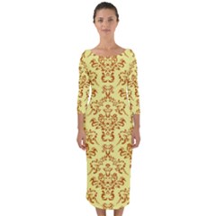Victorian Paisley Yellow Quarter Sleeve Midi Bodycon Dress
