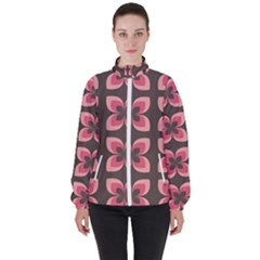 Retro Flower Pink Brown High Neck Windbreaker (women)