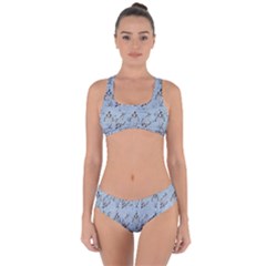 Skeleton Blue Background Criss Cross Bikini Set