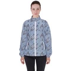 Skeleton Blue Background High Neck Windbreaker (women)