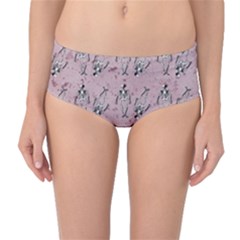 Skeleton Pink Background Mid-waist Bikini Bottoms