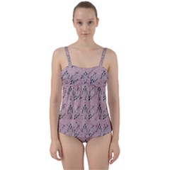 Skeleton Pink Background Twist Front Tankini Set by snowwhitegirl