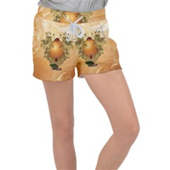 Wonderful Easter Egg With Flowers And Snail Women s Velour Lounge Shorts by FantasyWorld7