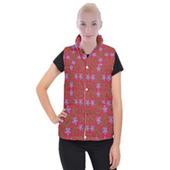 Red With Purple Flowers Women s Button Up Vest