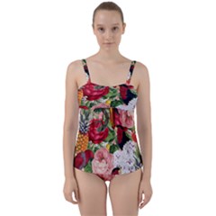 Tropical Bird Floral Twist Front Tankini Set