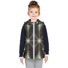 Fractal Silver Waves Texture Kids  Hooded Puffer Vest by Pakrebo