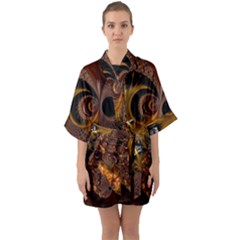 Fractal Brown Golden Intensive Quarter Sleeve Kimono Robe by Pakrebo