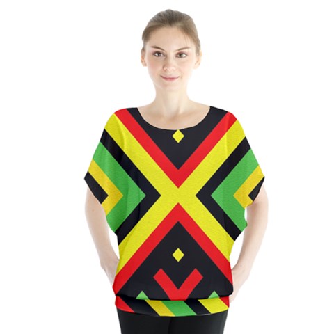 Reggae Vintage Geometric Vibrations Batwing Chiffon Blouse by beautyskulls