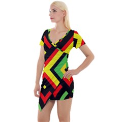 Reggae Vintage Geometric Vibrations Short Sleeve Asymmetric Mini Dress by beautyskulls