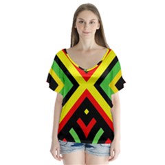 Reggae Vintage Geometric Vibrations V-neck Flutter Sleeve Top by beautyskulls