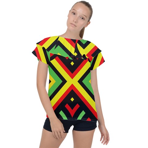 Reggae Vintage Geometric Vibrations Ruffle Collar Chiffon Blouse by beautyskulls