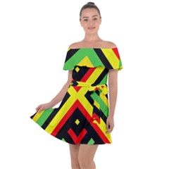 Reggae Vintage Geometric Vibrations Off Shoulder Velour Dress by beautyskulls