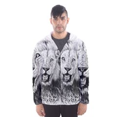 Lion Wildlife Art And Illustration Pencil Hooded Windbreaker (men) by Sudhe