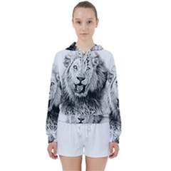 Lion Wildlife Art And Illustration Pencil Women s Tie Up Sweat by Sudhe