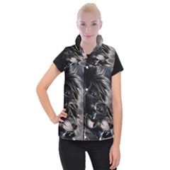 Angry Lion Digital Art Hd Women s Button Up Vest