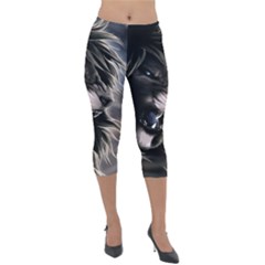 Angry Lion Digital Art Hd Lightweight Velour Capri Leggings  by Sudhe