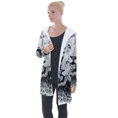 Lion Wildlife Art And Illustration Pencil Longline Hooded Cardigan by Sudhe