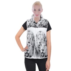 Lion Wildlife Art And Illustration Pencil Women s Button Up Vest by Sudhe