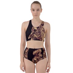 Angry Male Lion Gold Racer Back Bikini Set by Sudhe