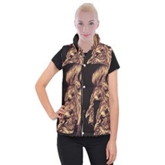 Angry Male Lion Gold Women s Button Up Vest