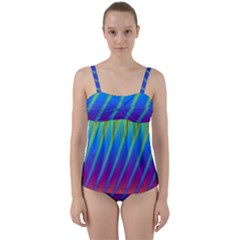 Abstract Fractal Multicolored Background Twist Front Tankini Set by Sudhe