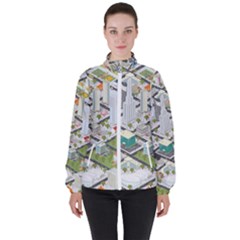 Simple Map Of The City High Neck Windbreaker (women) by Sudhe