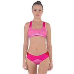 Geometric Shapes Magenta Pink Rose Criss Cross Bikini Set