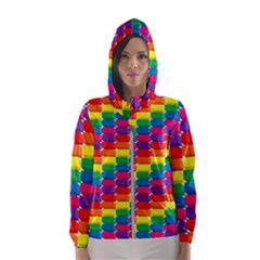 Rainbow 3d Cubes Red Orange Hooded Windbreaker (women) by Sudhe