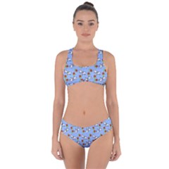 Lamb Pattern Blue Criss Cross Bikini Set