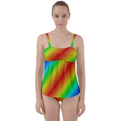 Background Diagonal Refraction Twist Front Tankini Set by Sudhe