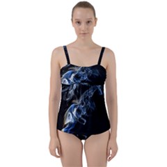 Smoke Flame Dynamic Wave Motion Twist Front Tankini Set by Sudhe